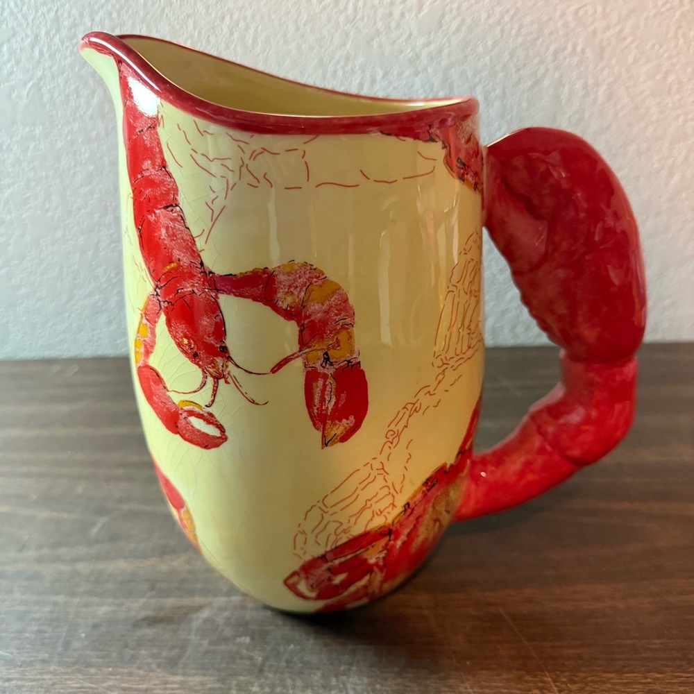April Cornell For Sylvestri Lobster Pitcher Hand Painted 9” tall